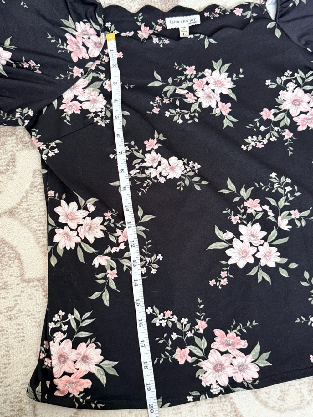 Faith and Joy Black Label Top with Subtle Pink Floral Detail - Picture 5 of 7